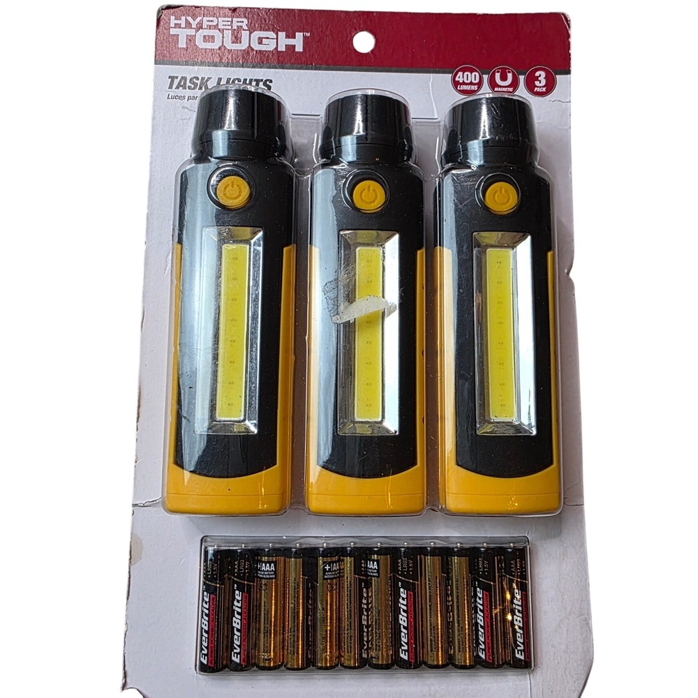 Hyper Tough 3 Pack Task Lights 400 Lumens‎ Magnetic LED Swivel Head Batteries F1